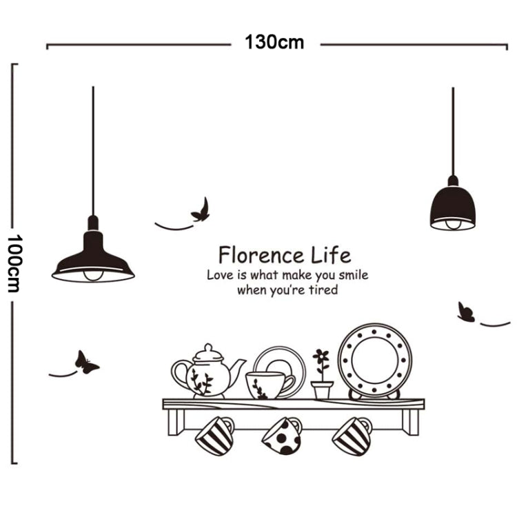 DIY Fashion Self Adhesive PVC Removable Wall Stickers / House Interior Decoration Pictures -- Florence Life Cup Plate Teapot Sketch, Size: 90cm x 60cm