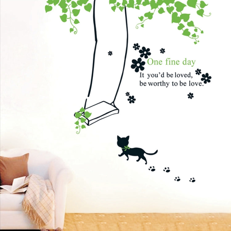 DIY Fashion Self Adhesive PVC Removable Wall Stickers / House Interior Decoration Pictures -- Swing & Cat , Size : 70cm x 50cm