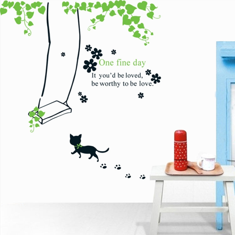 DIY Fashion Self Adhesive PVC Removable Wall Stickers / House Interior Decoration Pictures -- Swing & Cat , Size : 70cm x 50cm