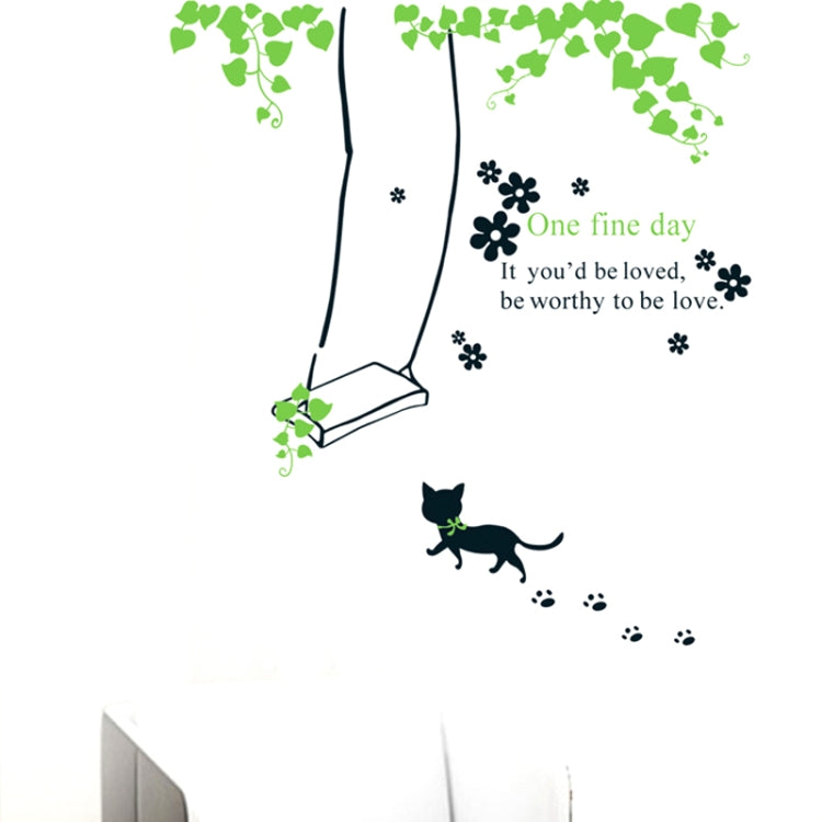 DIY Fashion Self Adhesive PVC Removable Wall Stickers / House Interior Decoration Pictures -- Swing & Cat , Size : 70cm x 50cm