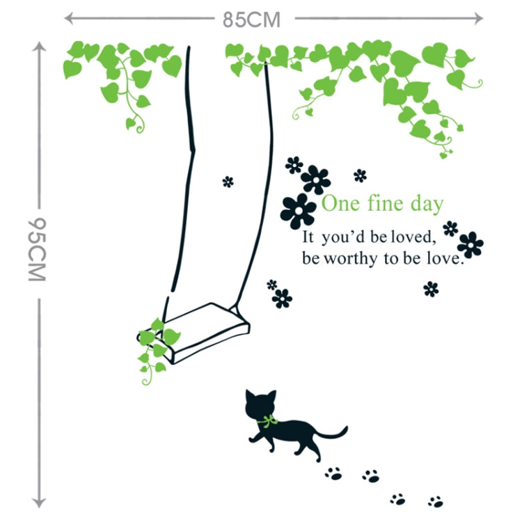 DIY Fashion Self Adhesive PVC Removable Wall Stickers / House Interior Decoration Pictures -- Swing & Cat , Size : 70cm x 50cm