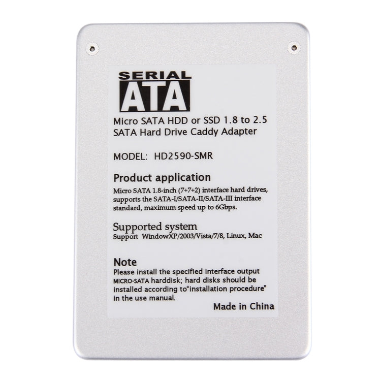HD2590-SMR 1.8 inch Micro SATA HDD / SSD to 2.5 inch SATA Hard Drive Caddy Adapter(Black)
