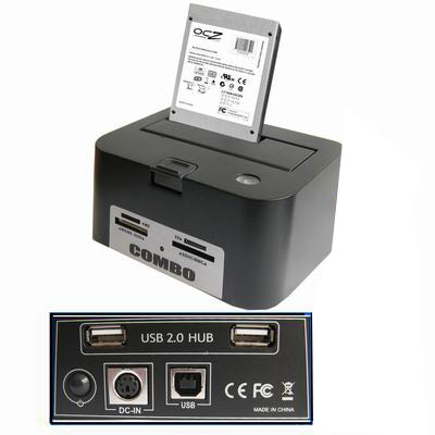 2.5 inch & 3.5 inch USB 2.0 SATA HDD Dock with Card Reader & 2 ports Hub(Black)