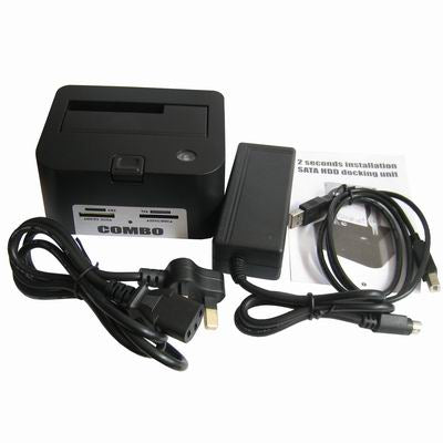 2.5 inch & 3.5 inch USB 2.0 SATA HDD Dock with Card Reader & 2 ports Hub(Black)