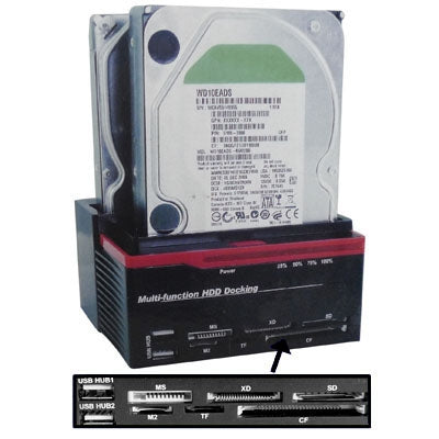 2.5 inch & 3.5 inch Multi-function USB 2.0 SATA /IDE HDD Docking with Card Reader & 2 ports HUB(Black)