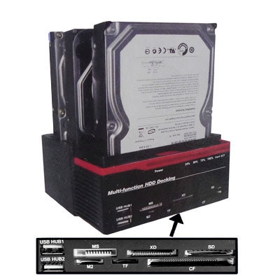 2.5 inch & 3.5 inch Multi-function USB 2.0 SATA HDD Docking with Card Reader & 3 ports SATA HDD & 2 ports HUB