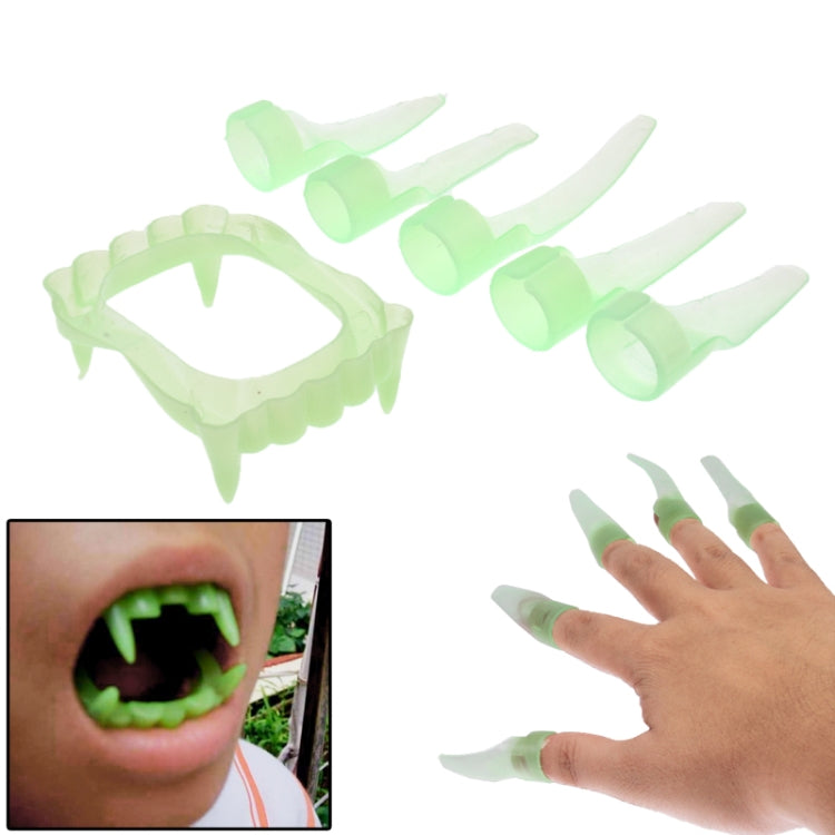 Halloween Costume Party Supplies Luminous Vampire Teeth / Dentures + Luminous Finger Nail(Green)