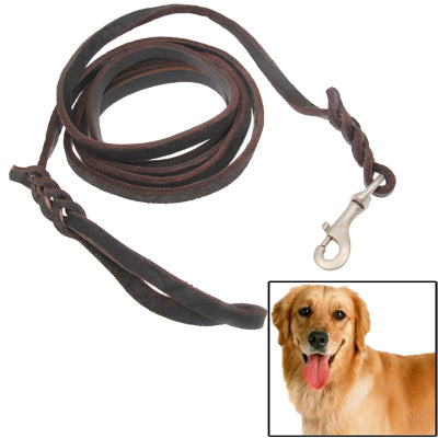 1.86m Genuine Leather Braided Harness Lead Leash Traction Rope Dog , Rope Chain for Puppy Dog Pet(Coffee)