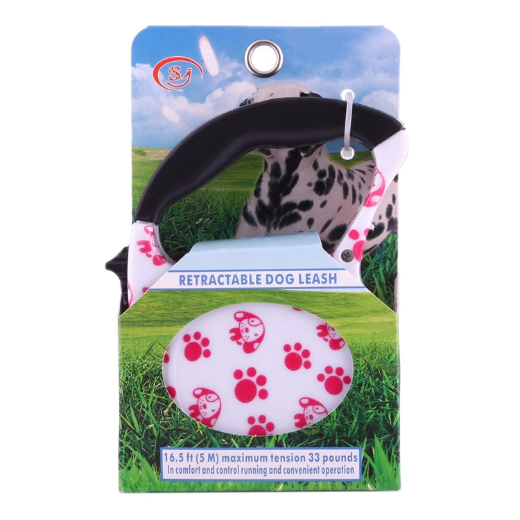 5m Pink Dog Footprint Pattern Easy Operation Retractable Dog Leash(Pink)