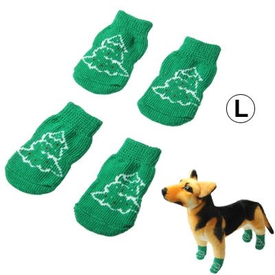 Cute Christmas Tree Pattern Cotton Non-slip Pet Christmas Socks,Size: L(Green)