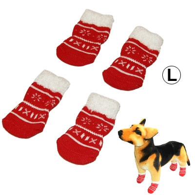 Cute Snowflake Pattern Cotton Non-slip Pet Christmas Socks,Size: L(Red)