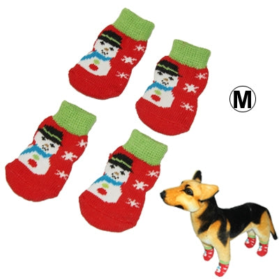 Cute Snowman Pattern Cotton Non-slip Pet Christmas Socks,Size: M(Red)