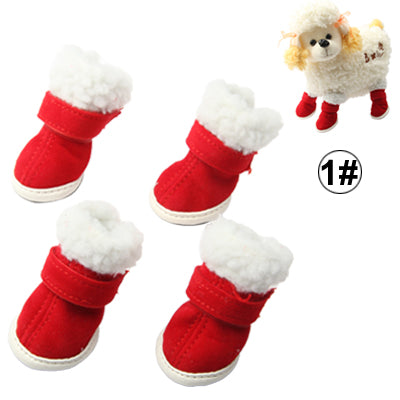 Warmly Christmas Plush Pet Shoes Dog Boots,Size:1(Red)
