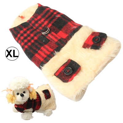 Red Grid Style Plush Clothes for Dog Pet