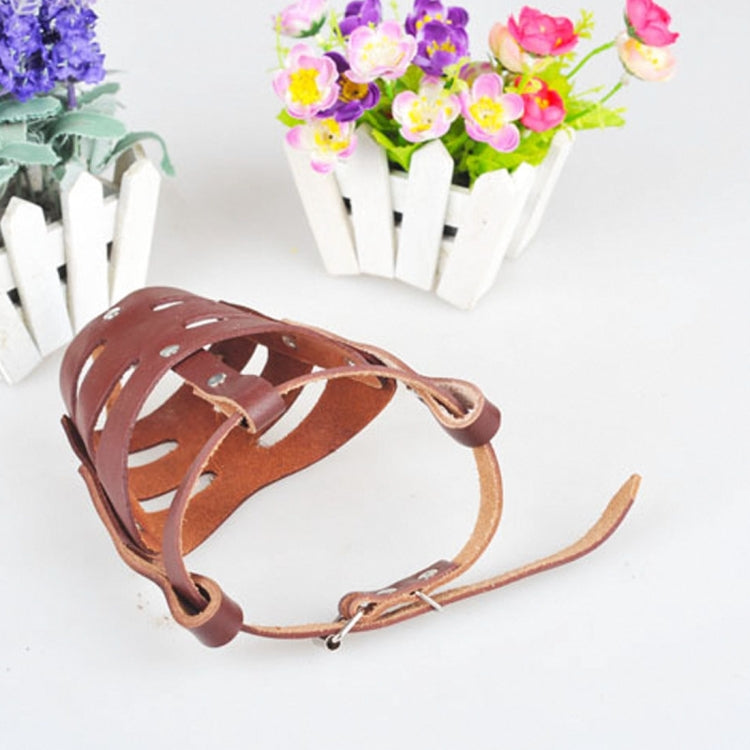 Adjustable Leather Basket Cage Muzzle for Pet Dog Fashion Muzzle, Size: L, Random Color Delivery