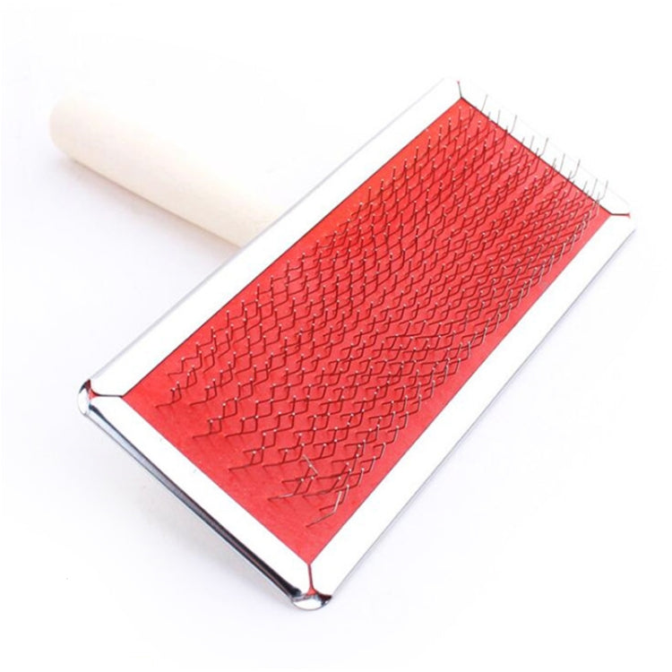 Soft Curve Needled Manual Bristles Grooming Cleaning Brush with Wood Handle for Pet, Big Size(Red)