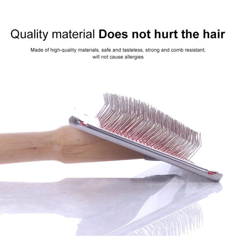 Soft Curve Needled Manual Bristles Grooming Cleaning Brush with Wood Handle for Pet, Big Size(Red)