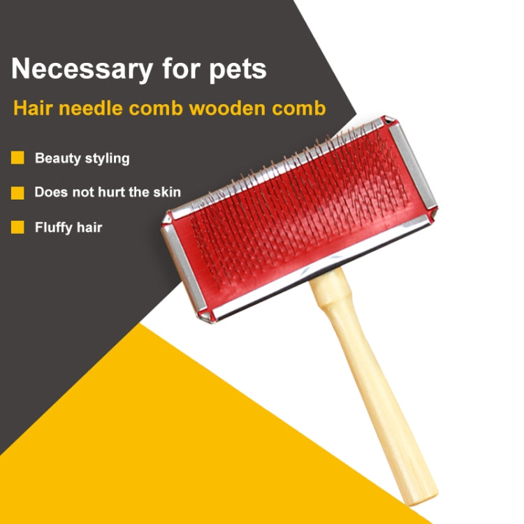Soft Curve Needled Manual Bristles Grooming Cleaning Brush with Wood Handle for Pet, Big Size(Red)