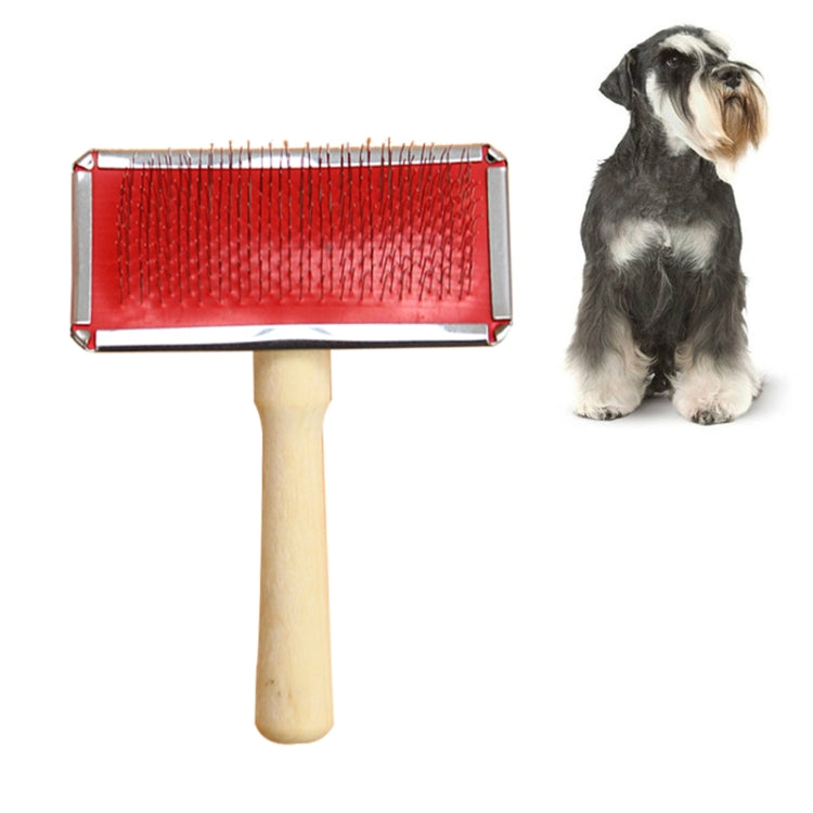 Soft Curve Needled Manual Bristles Grooming Cleaning Brush with Wood Handle for Pet, Big Size(Red)