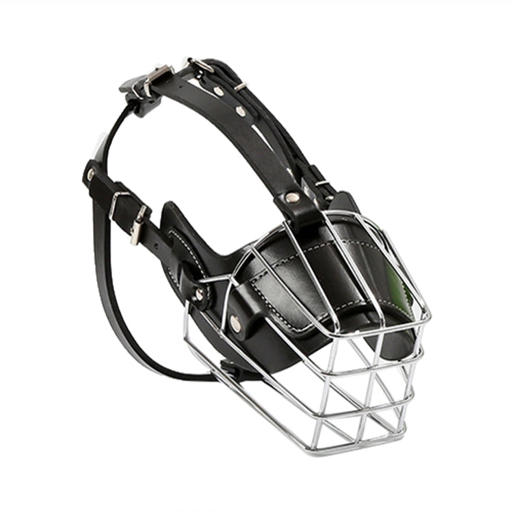 Steel Cage Style Dog Basket Wire Muzzle Protective Snout Cover with Leather Strap, Size: L