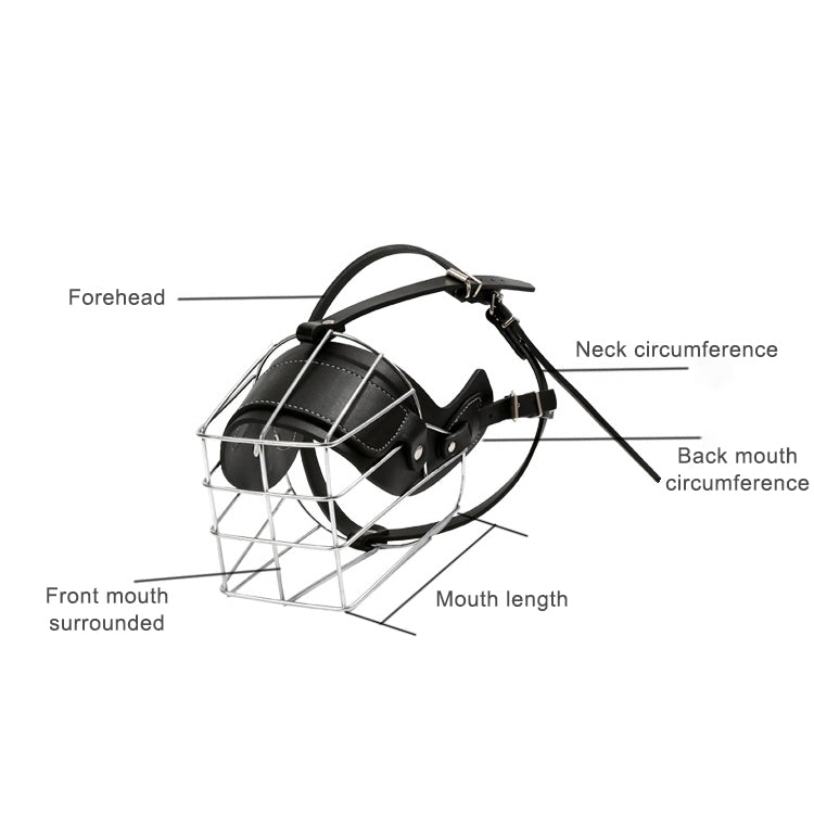 Steel Cage Style Dog Basket Wire Muzzle Protective Snout Cover with Leather Strap, Size: XXL