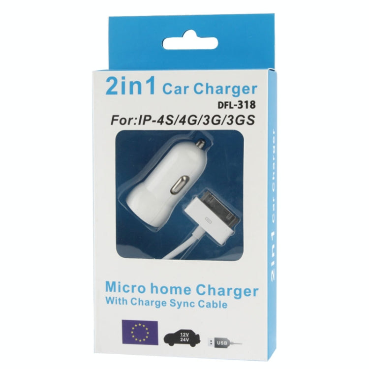 2 in 1 (Car Charger + USB Cable) Travel Kit for iPhone 4 & 4S, iPhone 3GS / 3G