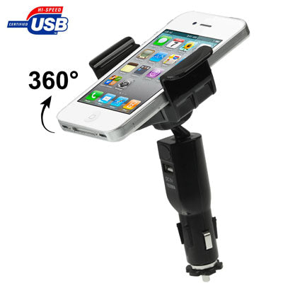 Universal Car Mount with 5V / 1.5A USB Charger for iPhone 4 & 4S / 3GS / Galaxy S III / i9300 / Smart Phone, Support 360 Degree Rotation, Width: 58-85mm(Black)