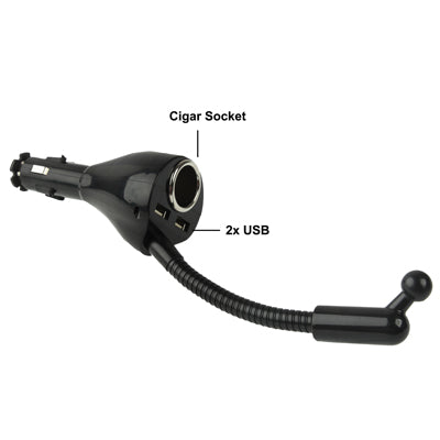 Universal Car Holder with Dual USB Charger & Cigarette Lighter Socket, Width: 58-85mm, For iPhone, Galaxy, Huawei, Xiaomi, LG, HTC and Other Smart Phones(Black)