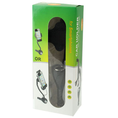 Universal Car Holder with Dual USB Charger & Cigarette Lighter Socket, Width: 58-85mm, For iPhone, Galaxy, Huawei, Xiaomi, LG, HTC and Other Smart Phones(Black)