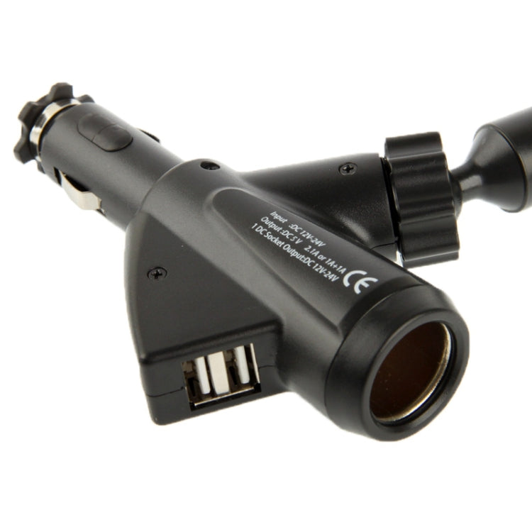 Universal 360 Degree Rotatable Car Charger Holder with Dual USB Ports, Width: 35-85mm, For iPhone, Galaxy, Huawei, Xiaomi, LG, HTC and Other Smart Phones(Black)