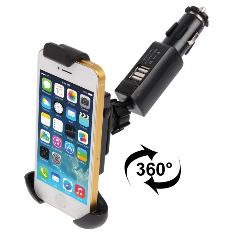 5V 2A Universal 360 Degree Rotatable Car Mount with 2 USB Charger, Adjustable Width: 115-150mm, For iPhone, Galaxy, Huawei, Xiaomi, LG, HTC and Other Smart Phones(Black)