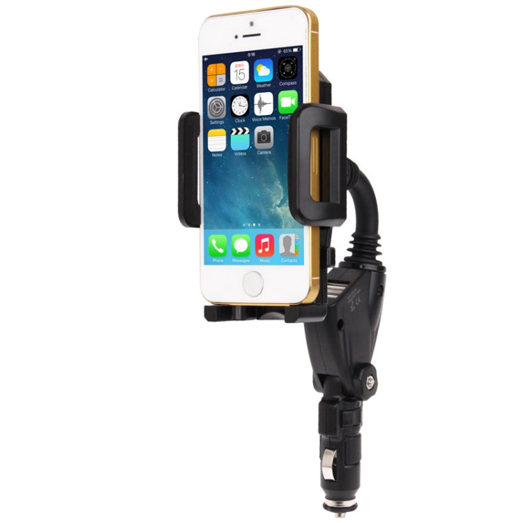 12V Cigarette Lighter Power Supply with 2 x USB Ports Car Charger Holder, Adjusting Width: 135mm, For iPhone, Galaxy, Huawei, Xiaomi, LG, HTC and Other Smart Phones(Black)