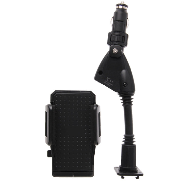 12V Cigarette Lighter Power Supply with 2 x USB Ports Car Charger Holder, Adjusting Width: 135mm, For iPhone, Galaxy, Huawei, Xiaomi, LG, HTC and Other Smart Phones(Black)
