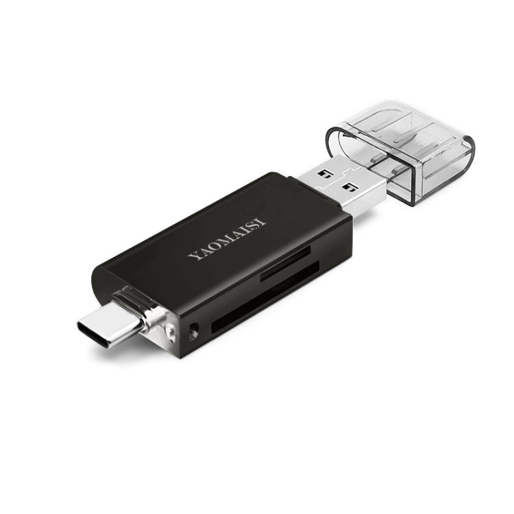 YAOMAISI Q25 2 in 1 USB 3.0 to Type-C Metal Memory Card Reader, Support SD / TF Card