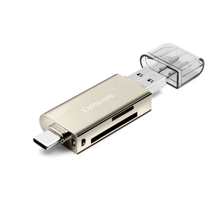 YAOMAISI Q25 2 in 1 USB 3.0 to Type-C Metal Memory Card Reader, Support SD / TF Card