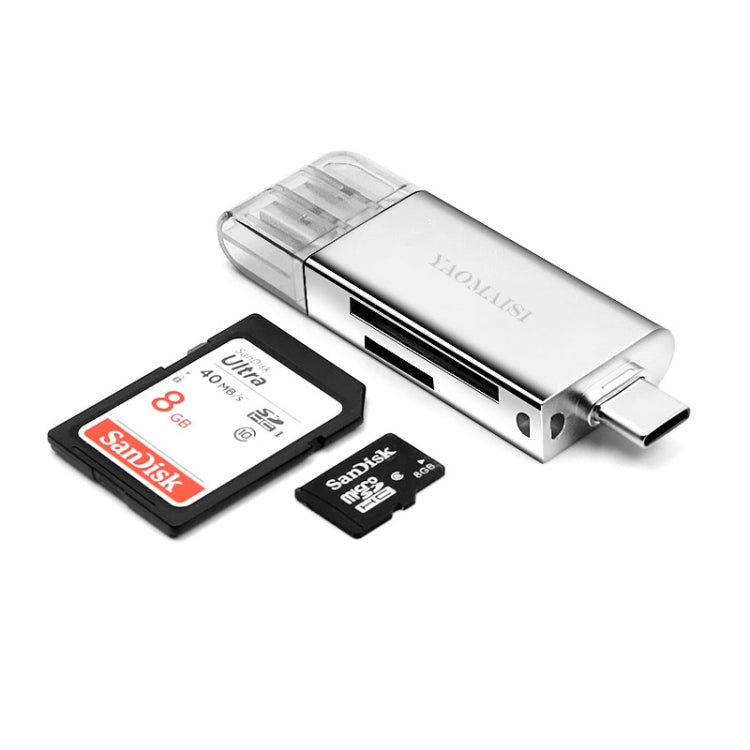YAOMAISI Q25 2 in 1 USB 3.0 to Type-C Metal Memory Card Reader, Support SD / TF Card