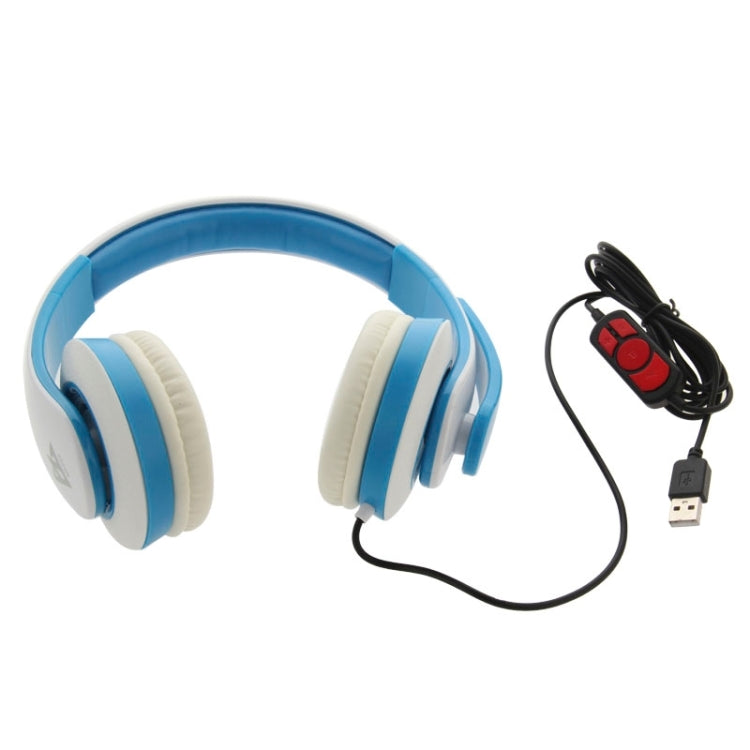 Universal USB Plug Stereo Headset with Mic for Computer, Cable Length: 2m (Blue + White)