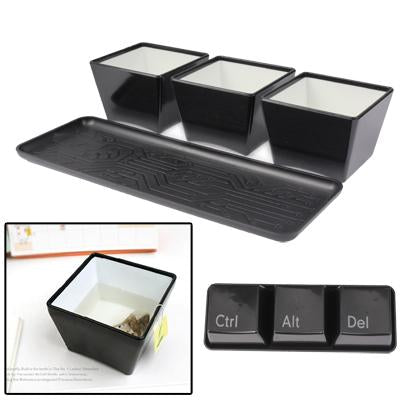 Black Imitative Cute Keyboard Key Style Ctrl + Alt + Del 3 Cups Mugs Set with Tray(Black)