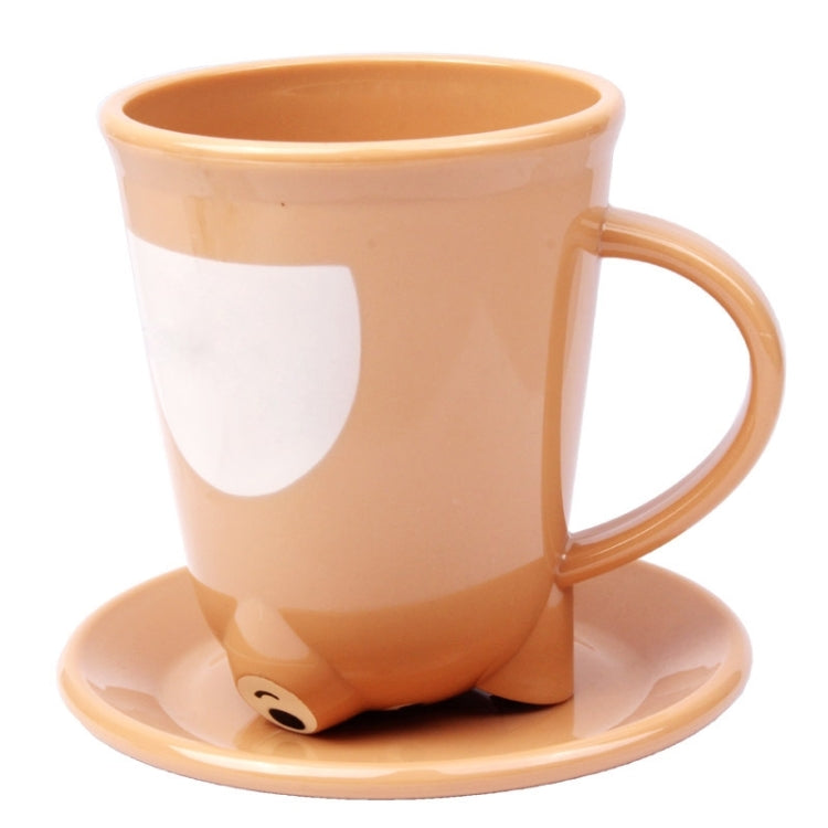 Cartoon Creative with Dish Coffee / Milk Cup, Capacity: 500ml (Khaki)