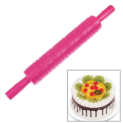Patterned Fondant Rolling Pin / Flower Stick Rose Embossing Rolling Pin Stick Cake Cookie Mold Tool (Length: 40cm)(Magenta)