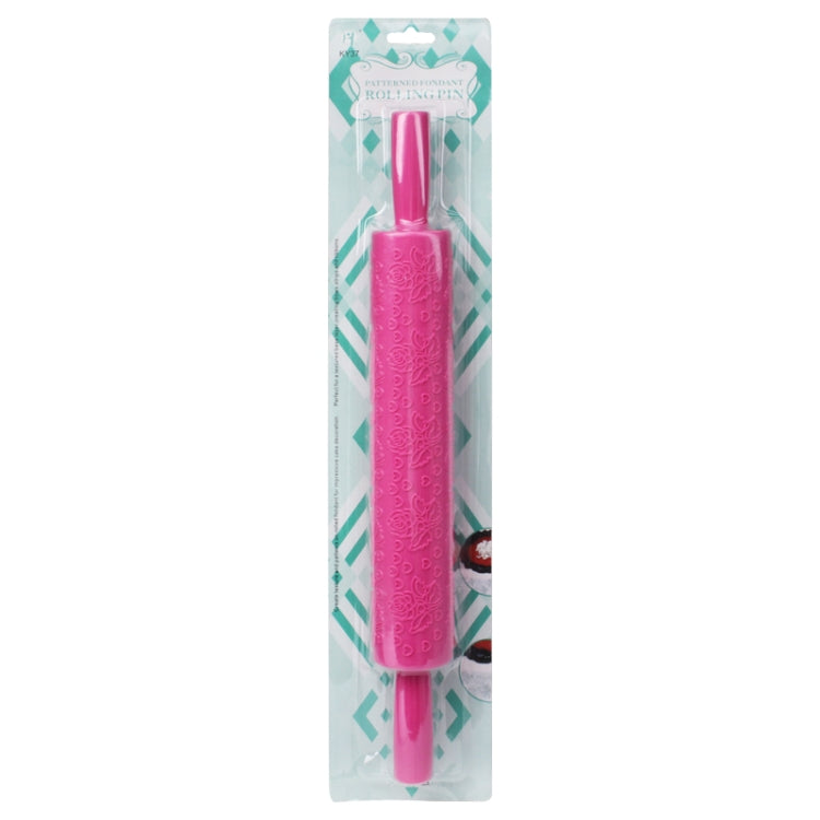Patterned Fondant Rolling Pin / Flower Stick Rose Embossing Rolling Pin Stick Cake Cookie Mold Tool (Length: 40cm)(Magenta)