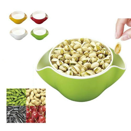 Fashion Double Layer Candy Nuts Dried Fruit Plate Bowl (Random Color Delivery)