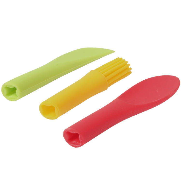 3in 1 Condiment Tool Set Silicone Spoon + Brush + Scraping Knife