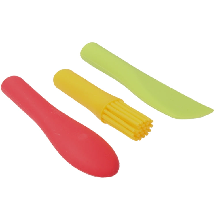 3in 1 Condiment Tool Set Silicone Spoon + Brush + Scraping Knife