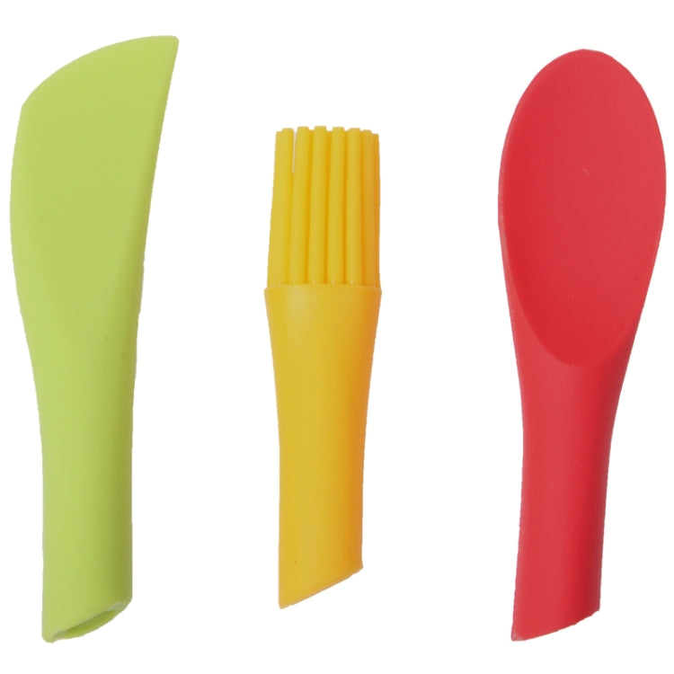 3in 1 Condiment Tool Set Silicone Spoon + Brush + Scraping Knife