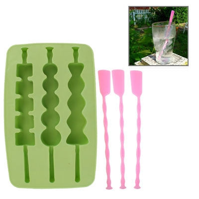 Silicone Ice Cube Tray with Stirrer (Random Color Delivery)