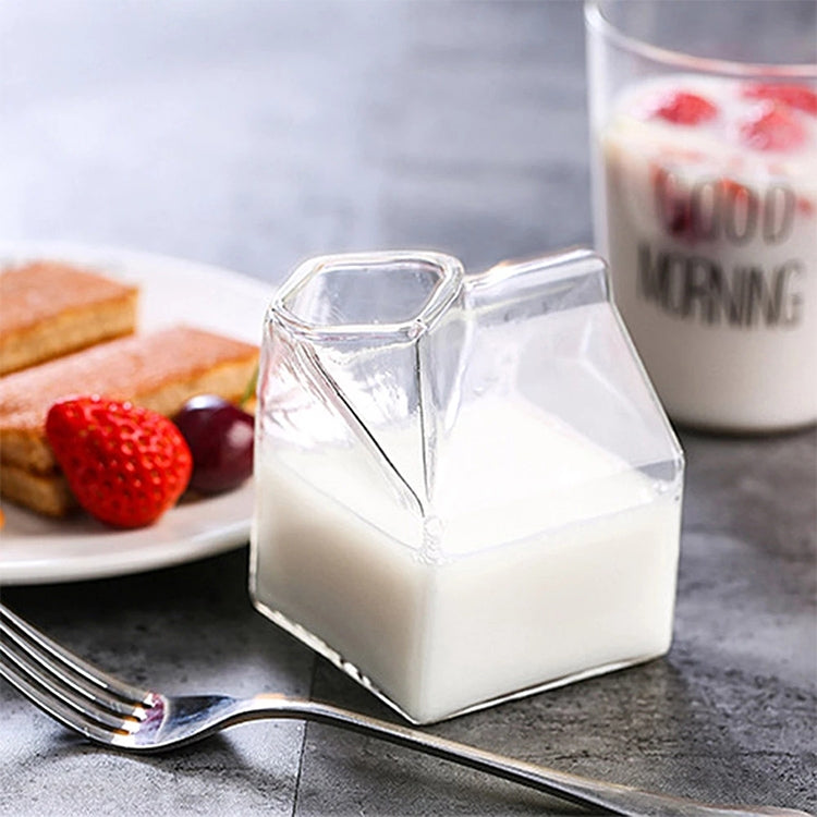 Cute Mini Creamer Milk Carton Glass Container(Transparent)