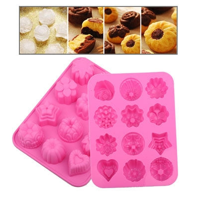 Pudding Design 12-Grid Ice Mold Ice Tray(Magenta)