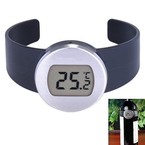 Celsius Degree Digital LCD Display Wine Bottle Thermometer (Silver Shell + Black Band)