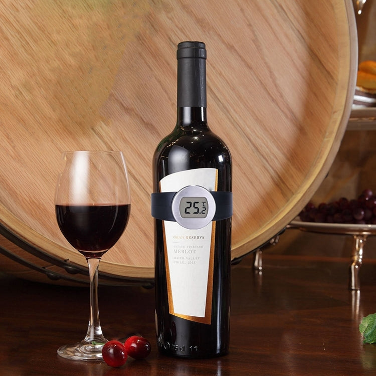 Celsius Degree Digital LCD Display Wine Bottle Thermometer (Silver Shell + Black Band)